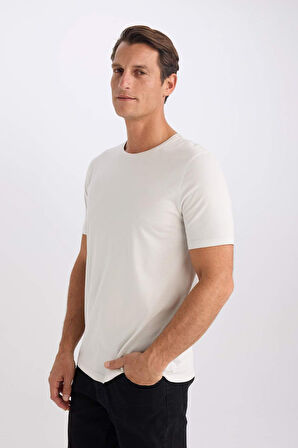 Slim Fit Dar Kesim Bisiklet Yaka Basic Düz Kısa Kollu Tişört