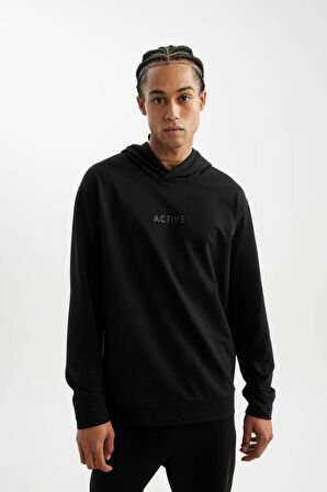 DeFactoFit  Standart Fit Kapüşonlu Baskılı Sporcu Sweatshirt D6826AX24AUBK81