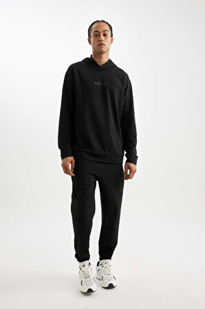DeFactoFit  Standart Fit Kapüşonlu Baskılı Sporcu Sweatshirt D6826AX24AUBK81