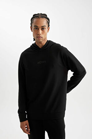 DeFactoFit  Standart Fit Kapüşonlu Baskılı Sporcu Sweatshirt D6826AX24AUBK81
