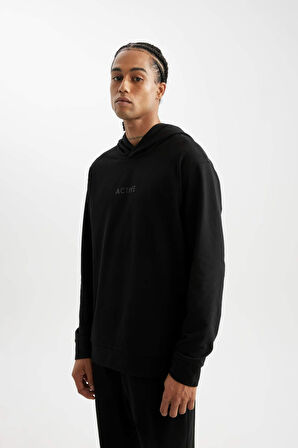 DeFactoFit  Standart Fit Kapüşonlu Baskılı Sporcu Sweatshirt D6826AX24AUBK81