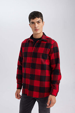 DeFacto Regular Fit Polo Yaka Kareli Oduncu Flanel Uzun Kollu Gömlek D7189AXNSRD92