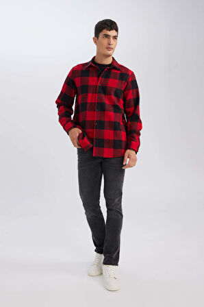 DeFacto Regular Fit Polo Yaka Kareli Oduncu Flanel Uzun Kollu Gömlek D7189AXNSRD92