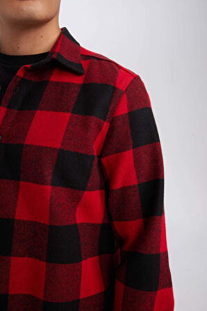 DeFacto Regular Fit Polo Yaka Kareli Oduncu Flanel Uzun Kollu Gömlek D7189AXNSRD92