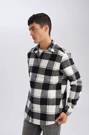 DeFacto Regular Fit Polo Yaka Kareli Oduncu Flanel Uzun Kollu Gömlek D7192AXNSWT32
