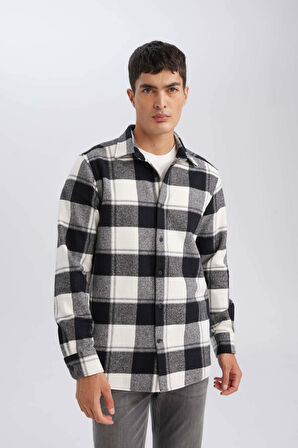 DeFacto Regular Fit Polo Yaka Kareli Oduncu Flanel Uzun Kollu Gömlek D7192AXNSWT32