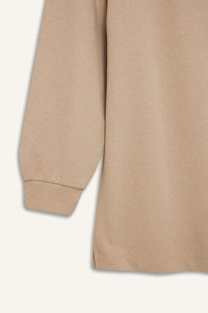 DeFacto Regular Fit Yarım Fermuarlı Dik Yaka Selanik Kumaş Basic Düz Uzun Kollu Tunik B4306AX24WNBG718