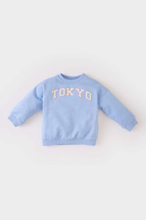 DeFacto Kız Bebek Bisiklet Yaka Baskılı İçi Yumuşak Tüylü Sweatshirt D7871A525SPBE551