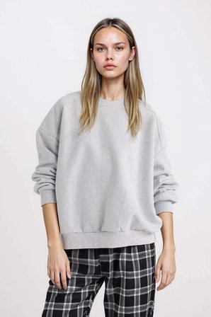 DeFacto Coool Oversize Geniş Kalıp Bisiklet Yaka Basic Düz Kalın Gri Sweatshirt D9022AXNSGR210