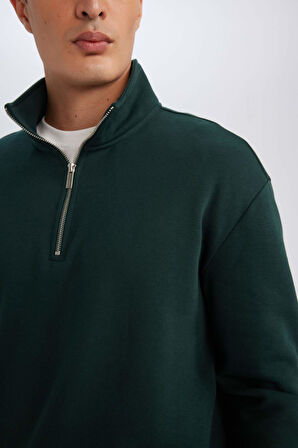 DeFacto 3 İplik Pamuklu Şardonlu İçi Polarlı Comfort Regular Fit Rahat Kalıp Dik Yaka Fermuarlı Kalın Sweatshirt D9067AXNSGN852