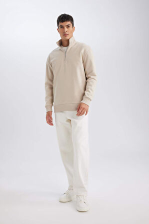 DeFacto 3 İplik Pamuklu Şardonlu İçi Polarlı Comfort Regular Fit Rahat Kalıp Dik Yaka Fermuarlı Kalın Sweatshirt D9067AXNSBG735