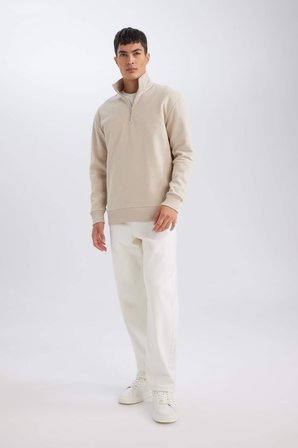 DeFacto Lacivert 3 İplik Pamuklu Şardonlu İçi Polarlı Comfort Regular Fit Rahat Kalıp Dik Yaka Fermuarlı Kalın Sweatshirt D9067AXNSBG735