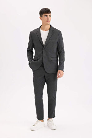 Slim Fit Dar Kesim Ceket Yaka Düğmeli Blazer Ceket