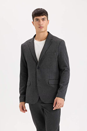 Slim Fit Dar Kesim Ceket Yaka Düğmeli Blazer Ceket
