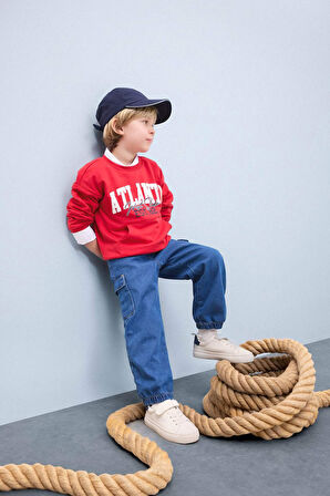 DeFacto Erkek Bebek Bisiklet Yaka Baskılı Sweatshirt D7757A525SPRD79