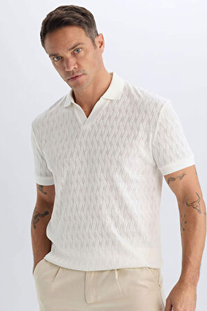 Regular Fit Kısa Kollu Örgü Görünümlü Polo Tişört
