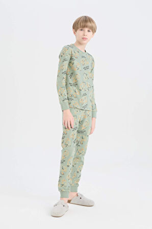 DeFacto Erkek Çocuk Pijama Takımı Desenli Uzun Kollu Üst Uzun Alt D8768A8NSGN1107