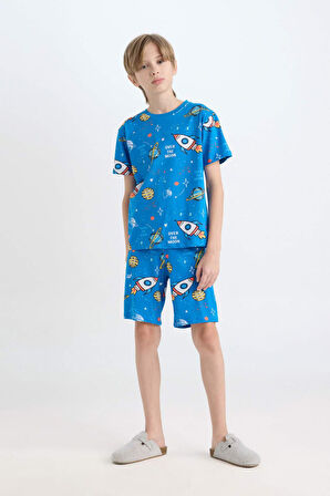 DeFacto Erkek Çocuk Pijama Takımı Desenli Kısa Kollu Üst Şort D8782A8NSBE64
