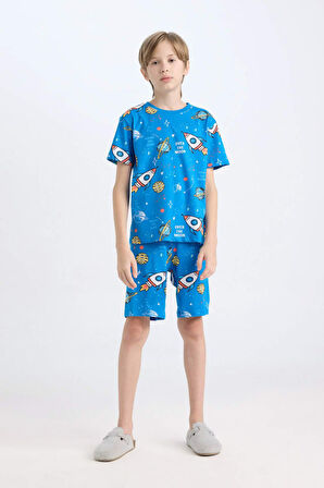 DeFacto Erkek Çocuk Pijama Takımı Desenli Kısa Kollu Üst Şort D8782A8NSBE64