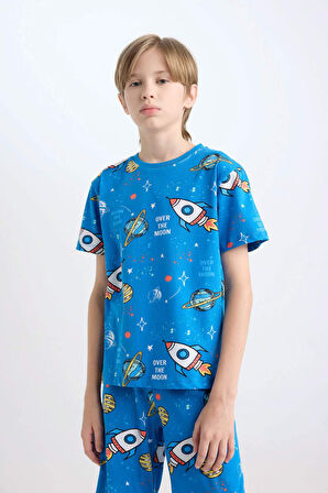DeFacto Erkek Çocuk Pijama Takımı Desenli Kısa Kollu Üst Şort D8782A8NSBE64
