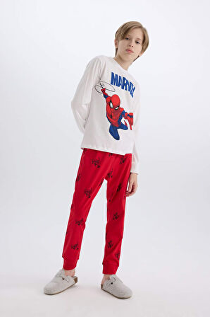 Erkek Çocuk Pijama Takımı Marvel Spiderman Bisiklet Yaka Uzun Kollu Üst Uzun Alt
