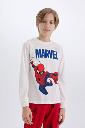 Erkek Çocuk Pijama Takımı Marvel Spiderman Bisiklet Yaka Uzun Kollu Üst Uzun Alt