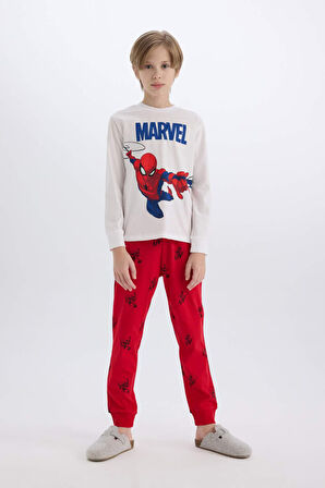 Erkek Çocuk Pijama Takımı Marvel Spiderman Bisiklet Yaka Uzun Kollu Üst Uzun Alt
