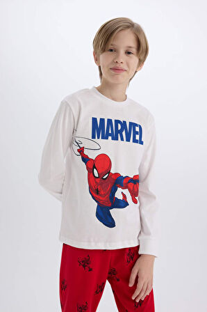 Erkek Çocuk Pijama Takımı Marvel Spiderman Bisiklet Yaka Uzun Kollu Üst Uzun Alt