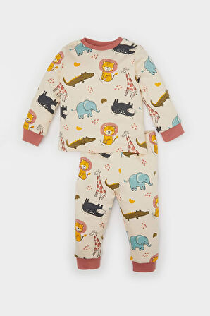DeFacto Erkek Bebek Pijama Takımı Safari Baskılı Uzun Kollu Üst Beli Lastikli Uzun Alt D8317A5NSER233