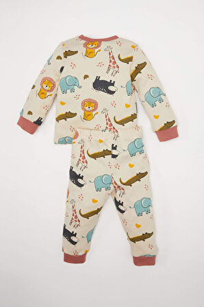 DeFacto Erkek Bebek Pijama Takımı Safari Baskılı Uzun Kollu Üst Beli Lastikli Uzun Alt D8317A5NSER233