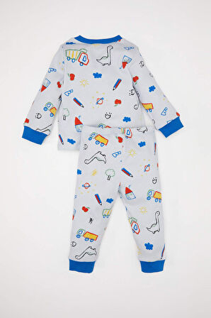 DeFacto Erkek Bebek Pijama Takımı Dinazor Baskılı Uzun Kollu Fitilli Kaşkorse Üst Beli Lastikli Uzun Alt D8319A5NSBE216