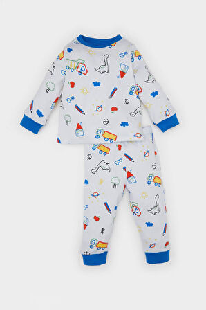 DeFacto Erkek Bebek Pijama Takımı Dinazor Baskılı Uzun Kollu Fitilli Kaşkorse Üst Beli Lastikli Uzun Alt D8319A5NSBE216