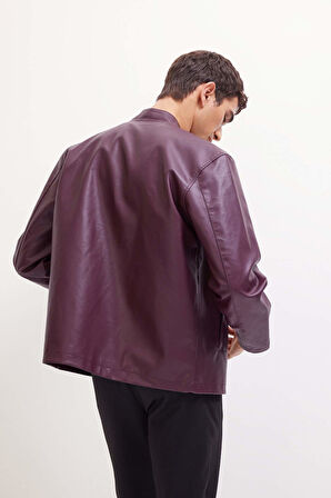 DeFacto Su İtici Slim Fit Dar Kesim Dik Yaka Fermuarlı Suni Deri Mont D8525AX25SPBR34