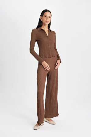 Regular Fit Beli Lastikli Basic Düz Bürümcük Pantolon