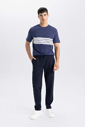 	Basic Düz Beli Lastikli Bağcıklı Cepli Jogger Düz Paça Lacivert Pantolon