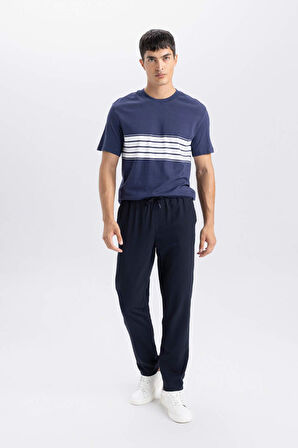 	Basic Düz Beli Lastikli Bağcıklı Cepli Jogger Düz Paça Lacivert Pantolon