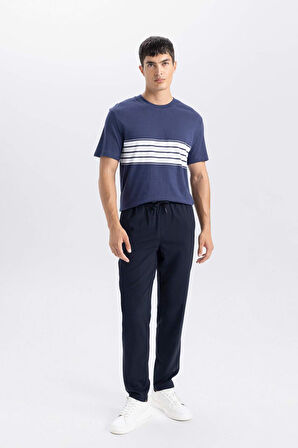 	Basic Düz Beli Lastikli Bağcıklı Cepli Jogger Düz Paça Lacivert Pantolon