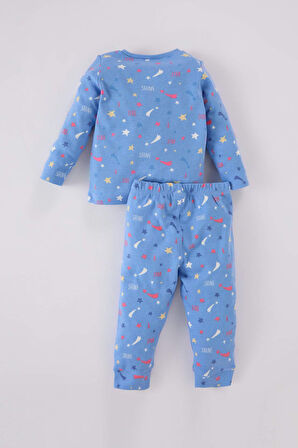 DeFacto Kız Bebek Pijama Takımı Yıldız Desenli Uzun Kollu Üst Beli Lastikli Uzun Alt D8646A524AUBE303