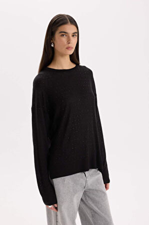 DeFacto Relax Fit Bisiklet Yaka Basic Düz Triko Kazak D8500AX24WNBK27