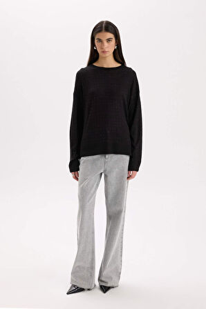 Relax Fit Bisiklet Yaka Basic Düz Triko Kazak