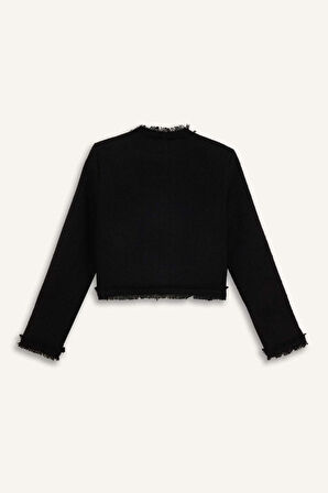 Crop Bisiklet Yaka Tweed Blazer Ceket