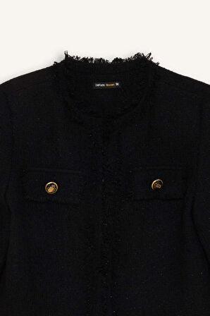 DeFacto Crop Bisiklet Yaka Tweed Blazer Ceket D5040AX24AUBK81