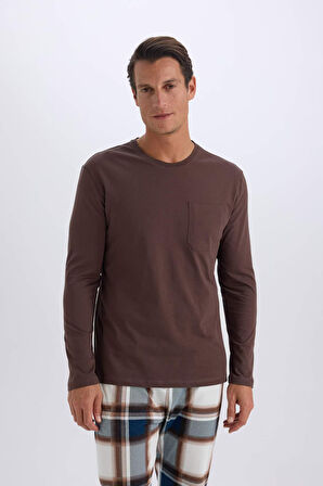DeFacto Regular Fit Pijama Takımı Bisiklet Yaka Uzun Kollu Üst Kareli Uzun Alt D8213AX24WNBN151