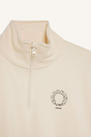 DeFacto Kız Çocuk Relax Fit Dik Yaka Yarım Fermuarlı Baskılı Sweatshirt D0620A824AUER134