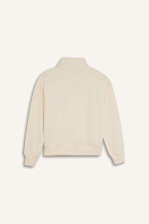 DeFacto Kız Çocuk Relax Fit Dik Yaka Yarım Fermuarlı Baskılı Sweatshirt D0620A824AUER134