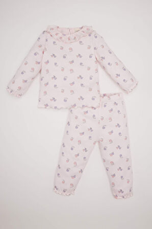 DeFacto Kız Bebek Pijama Takımı Meyve Desenli Uzun Kollu Üst Uzun Alt D8651A524WNPN144