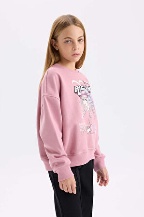 DeFacto Kız Çocuk Oversize Geniş Kalıp Bisiklet Yaka Baskılı Sweatshirt D6989A824WNBR277