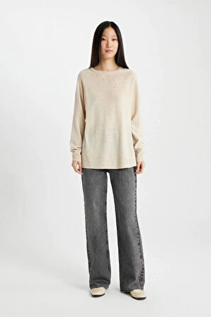 I6913 Yumuşak Dokulu Bisiklet Yaka Reglan Kol Basic Düz Triko Kazak