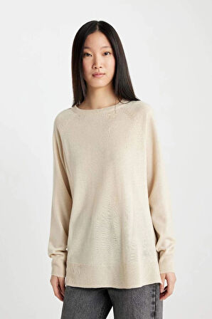 I6913 Yumuşak Dokulu Bisiklet Yaka Reglan Kol Basic Düz Triko Kazak