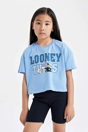 DeFacto Kız Çocuk Looney Tunes Bisiklet Yaka Kısa Kollu Crop Tişört C4823A824SMBE303